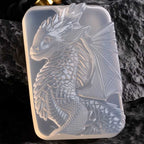 Byakhee Hand-Carved Icy Chalcedony Baby Dragon Pendant Necklace - Translucent White Agate Fantasy Winged Dragon Amulet for Women & Men, Gothic Mystical Jewelry Gift for Dragon Lovers