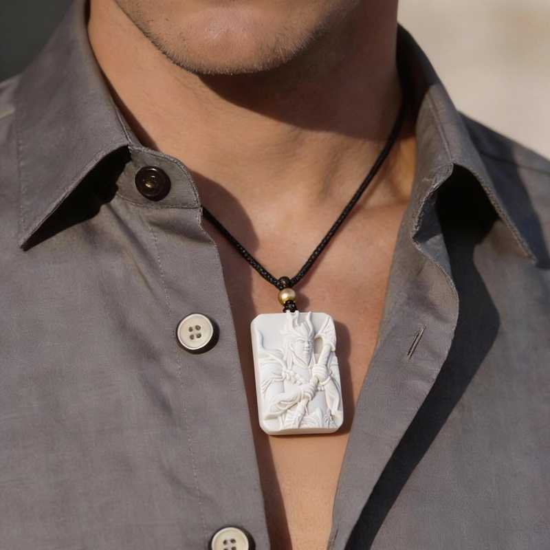 Antrilea Cthugha The Burning One Hand-Carved Pendant | White Ceramic/Stone Necklace | Fomalhaut Inspired Occult Accessory