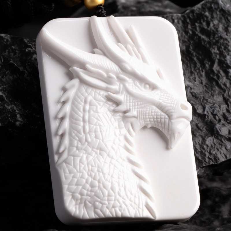 Handcarved Moon-Beast Pendant | Cthulhu Mythos Inspired Jewelry | White Porcelain Dragon Necklace for Cosmic Horror Fans