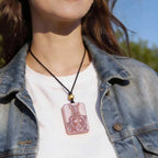 Hand Carved Bastet (Egyptian Cat Goddess) Rose Quartz Pendant | Black Cord Necklace