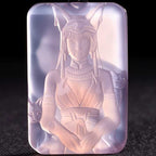 Hand Carved Bastet (Egyptian Cat Goddess) Rose Quartz Pendant | Black Cord Necklace