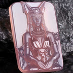 Hand Carved Bastet (Egyptian Cat Goddess) Rose Quartz Pendant | Black Cord Necklace