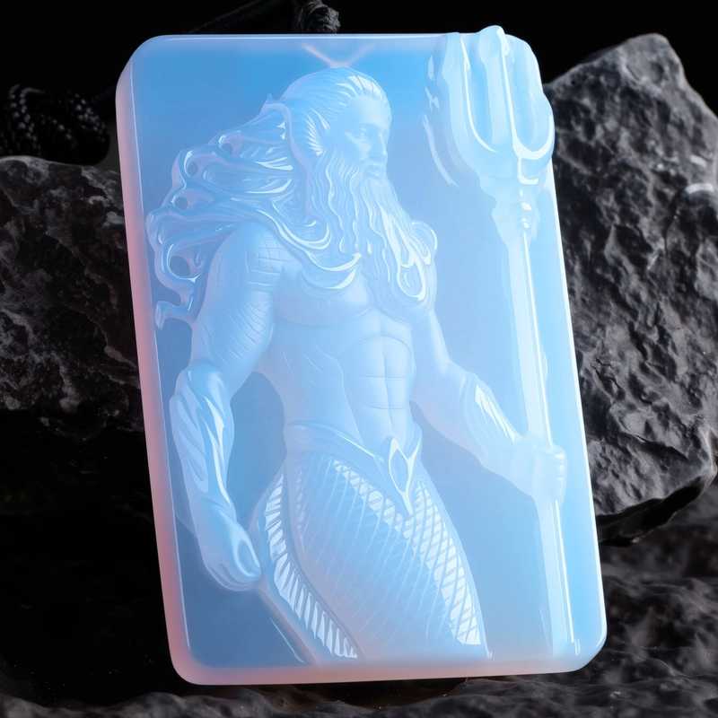 Hand Carved Dagon Opalite Pendant - Lovecraftian Cthulhu Mythology Jewelry