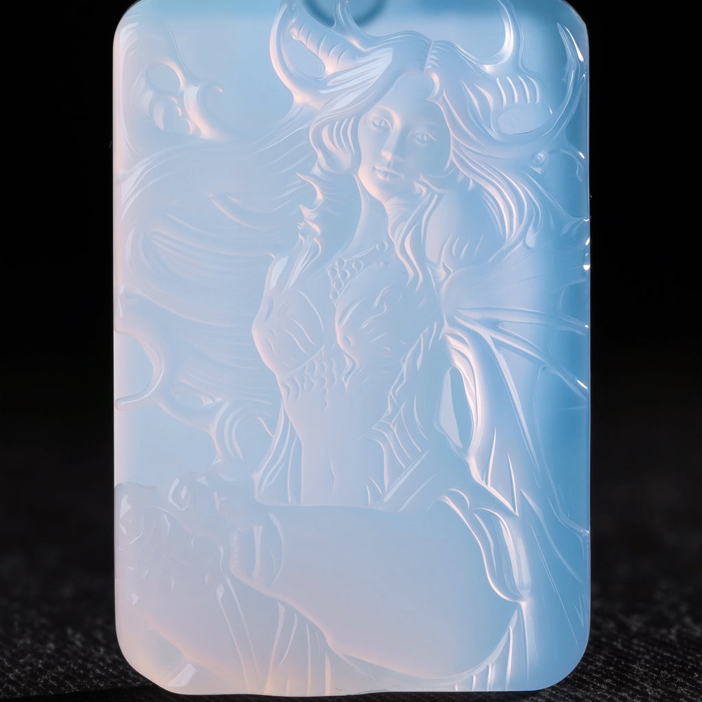 Arctic Aurora Fae-Dragon Opalite Carved Pendant | Fantasy Dragon Goddess Amulet