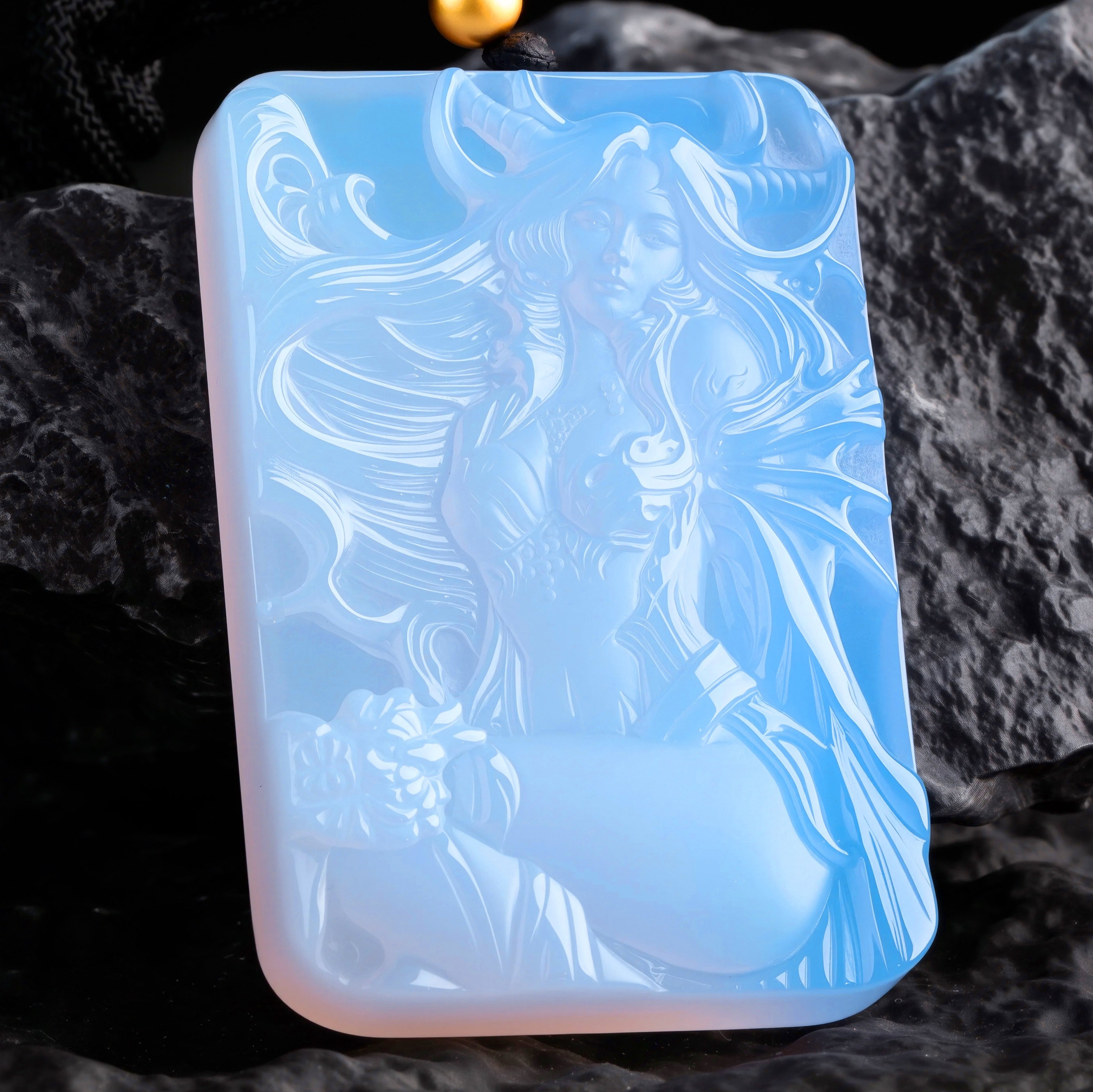 Arctic Aurora Fae-Dragon Opalite Carved Pendant | Fantasy Dragon Goddess Amulet