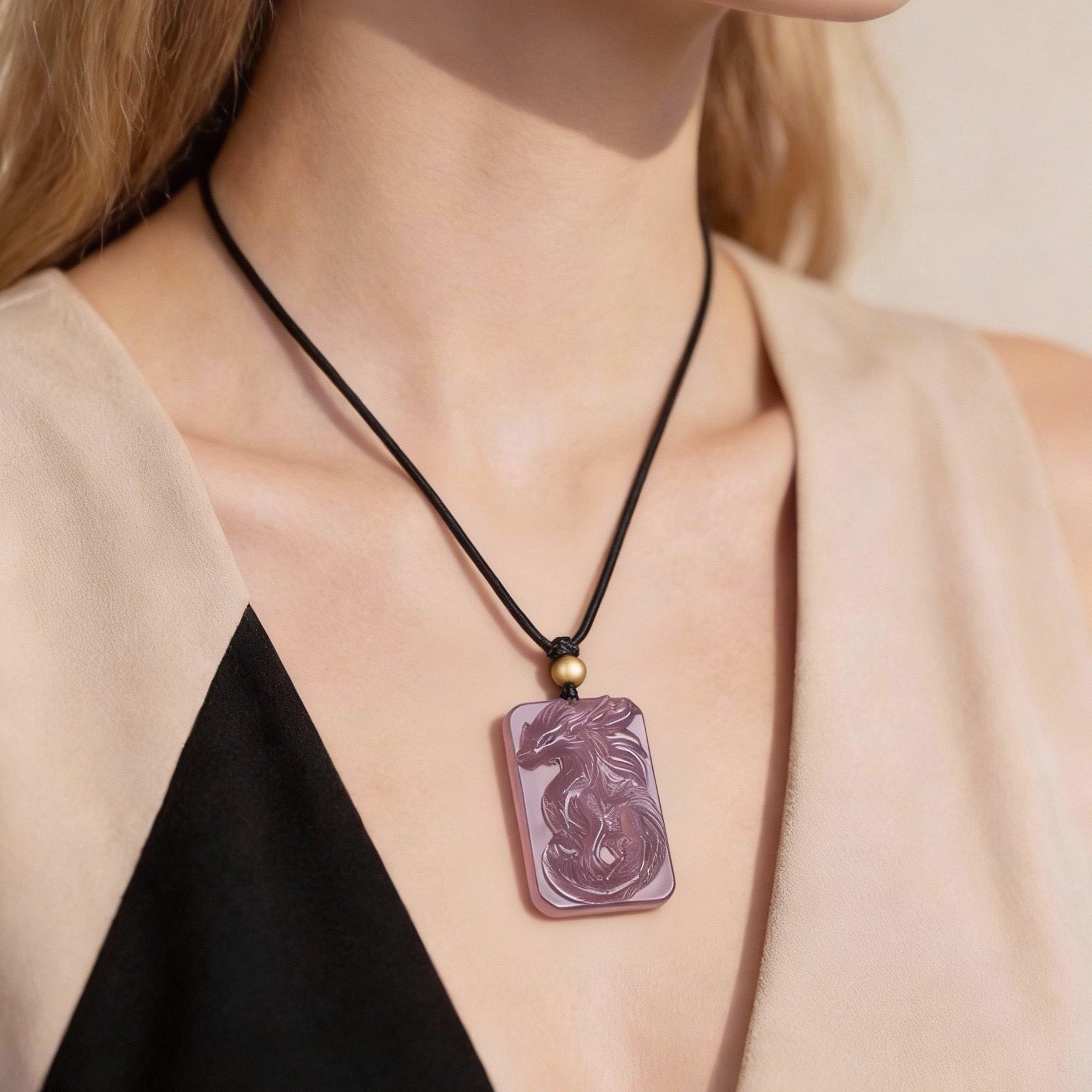 Amethyst Deep One Dragon Pendant | Cthulhu Mythos Jewelry | Hand-Carved Crystal Necklace for Cosmic Horror Fans