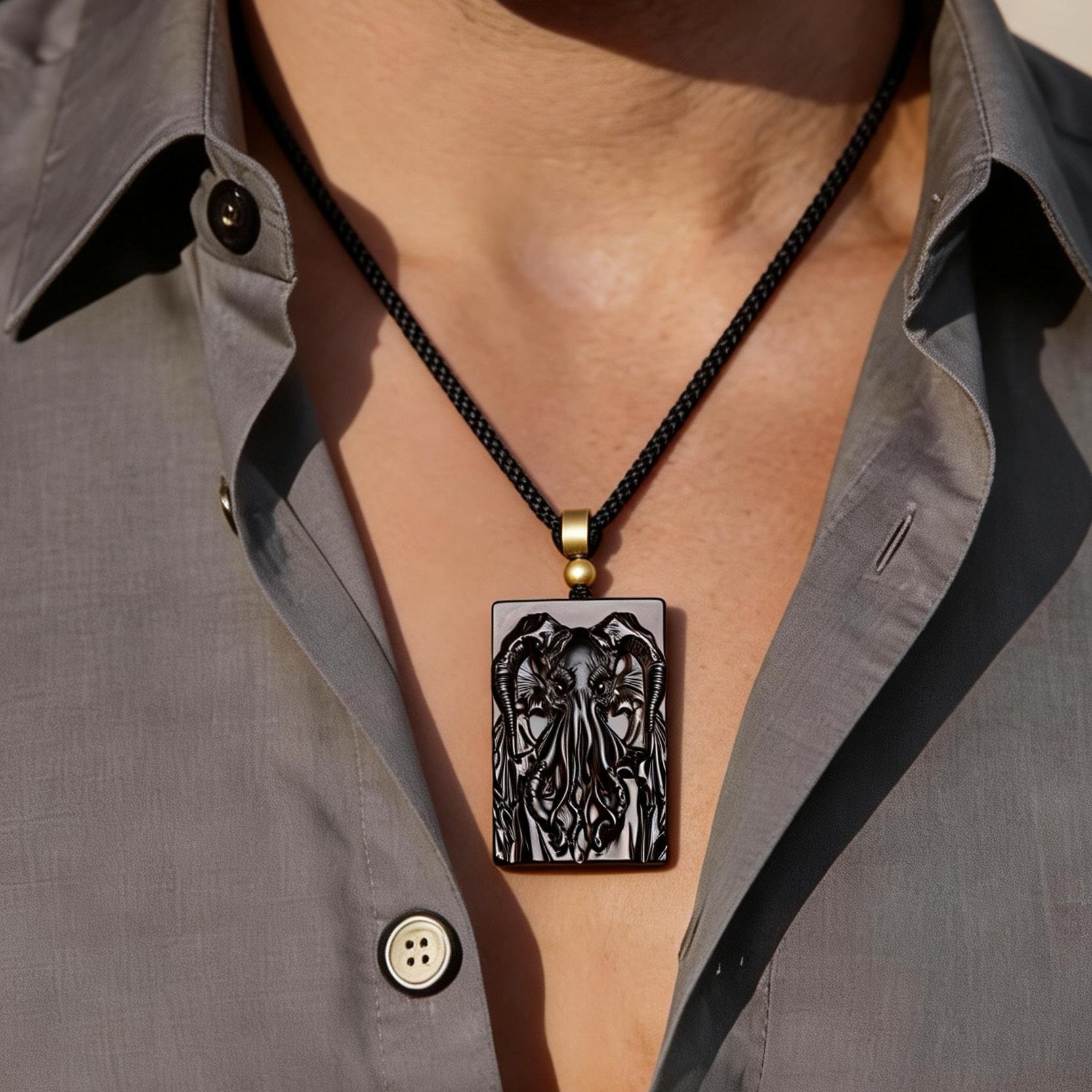Cthulhu "Master of R'lyeh" Black Obsidian Pendant | Lovecraftian Great Old Ones Gothic Necklace