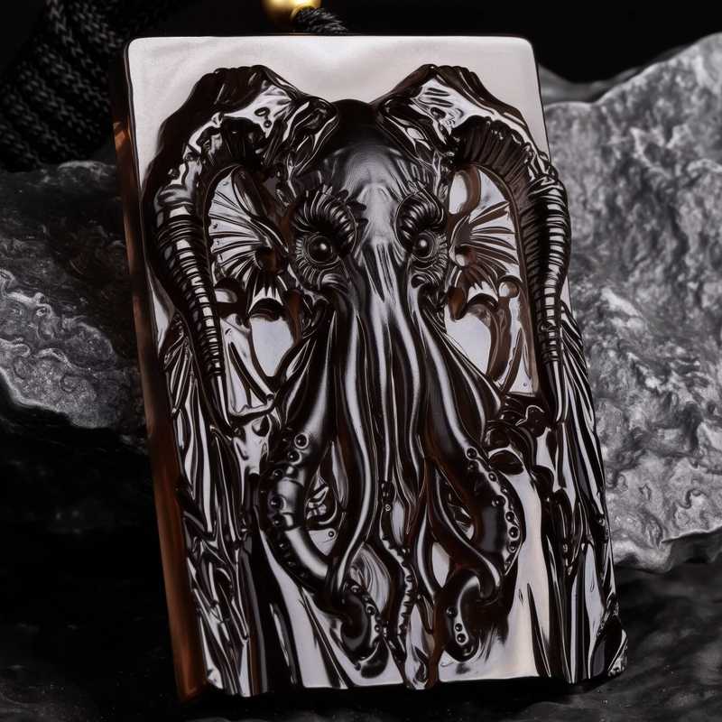 Cthulhu "Master of R'lyeh" Black Obsidian Pendant | Lovecraftian Great Old Ones Gothic Necklace