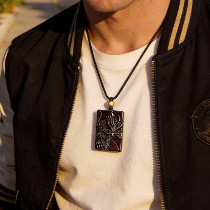 Hand Carved Nightgaunt Obsidian Pendant Necklace | H.P. Lovecraft Cthulhu Mythos Gothic Occult Cosmic Horror Jewelry for Men