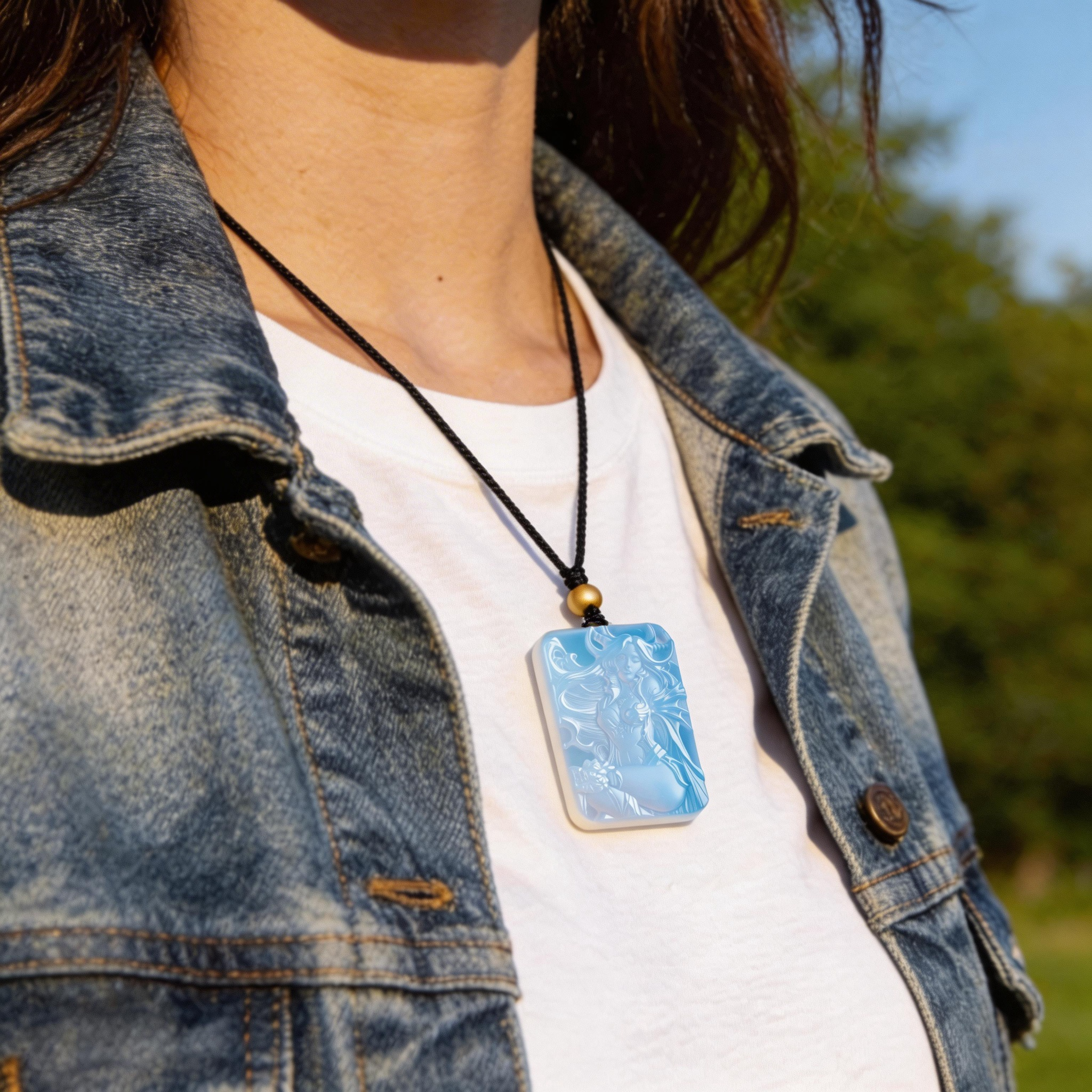 Arctic Aurora Fae-Dragon Opalite Carved Pendant | Fantasy Dragon Goddess Amulet