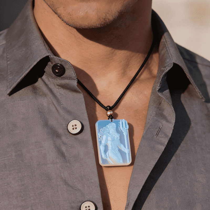 Hand Carved Dagon Opalite Pendant - Lovecraftian Cthulhu Mythology Jewelry